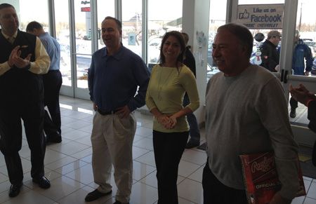 Don Orsillo, Jenny Dell and Jerry Remy arrive at Gengras Chevrolet