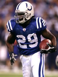 Colts RB Joseph Addai was collared by the Patriots.  Getty Photo.