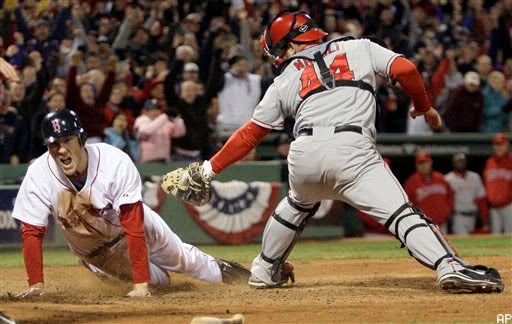Jason Bay slides in with the winning run to send the Red Sox to the ALCS