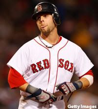 Dustin Pedroia sticks out his tongue to someone after driving in 2 runs in the 7th.