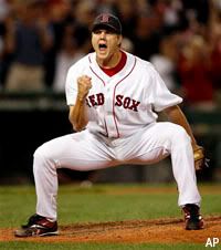 Jonathan Papelbon reacts after striking out Gabe Gross to end the game.