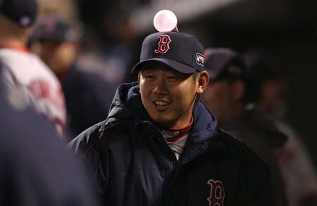 Matsuzaka with gum on his head