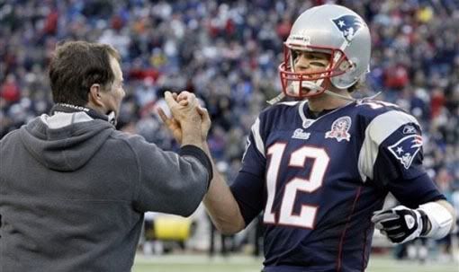 New England Patriots quarterback Tom Brady receives congratulations from coach Bill Belichick near the end of the Patriots' 35-7 victory over the Jacksonville Jaguars in an NFL football game in Foxborough, Mass. Sunday, Dec. 27, 2009. With the victory, the Patriots won the AFC East - AP Photo