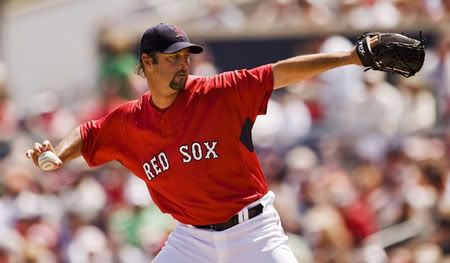 Boston Red Sox starter Tim Wakefield pitches against the Florida Marlins during the first inning of a MLB spring training exhibition baseball game at City of Palms Park in Fort Myers, Florida, March 25, 2010 (Reuters Pictures)