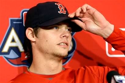 2009-10-10  Boston Red Sox pitcher Clay Buchholz(notes) speaks to the media at Fenway Park Boston, Saturday, Oct. 10, 2009. Buchholz is scheduled to start when the Red Sox host the Los Angeles Angels in Game 3 of the American League division baseball series on Sunday. - AP Photo