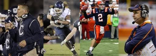 Randy Edsall (L), Andre Dixon (LC), Greg Paulus (RC), Doug Marrone(R)