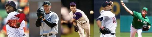 Pedro Martinez (L), Roy Halladay (LC), Randy Johnson (C), Johan Santana (RC), Curt Schilling (R) - AP Photos