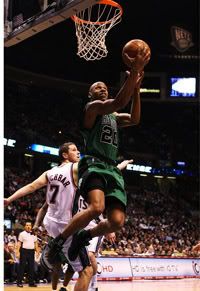 Ray Allen goes for two against the Nets  - Getty Photo