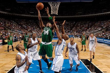 Celtics Paul Pierce shoots against the Magic.  Getty Photo.