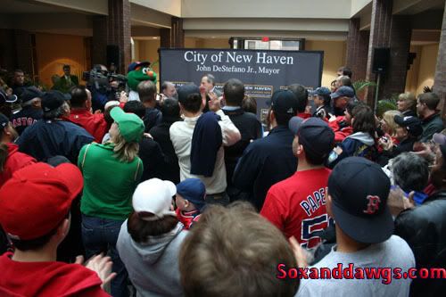 Larry Lucchino speaking to the crowd - SOX & Dawgs photo