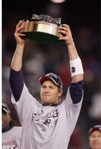 Brady and the AFC Championship Trophy - ProJo Photo