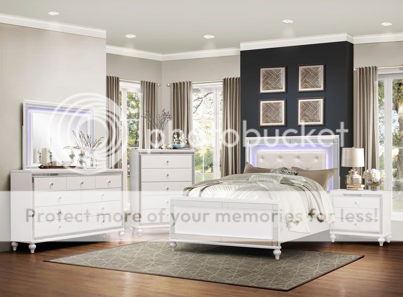 New Modern Design White Bedroom Furniture 5pcs King Led Lighted Bed Set Ia5g Ebay