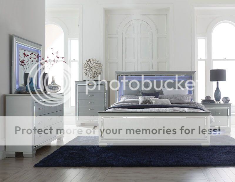 Portland Modern Grey 5pcs New Bedroom Set W Queen Led Lighted Headboard Bed Ebay