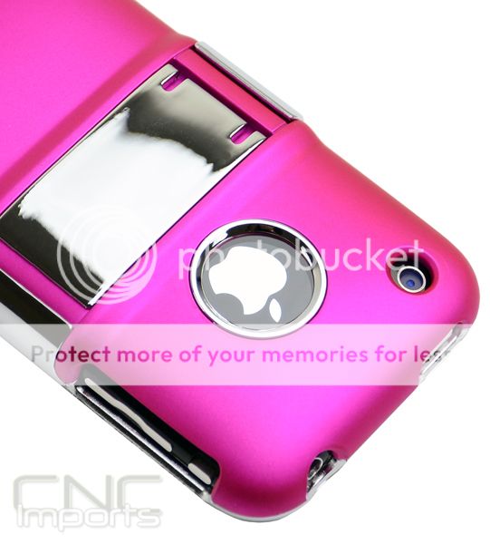 Premium Hot Pink Case Kick Stand Cover w Chrome for iPhone 3G 3GS New