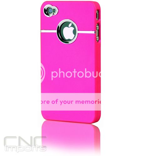 HOT PINK CHROME SLIM LOGO HARD CASE COVER for Apple iPhone 4 4G Att 