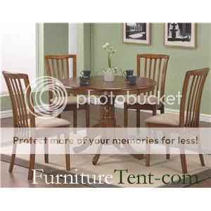 5pc Pedestal Round Wood Dining Table Set with Chair in Oak Finish 