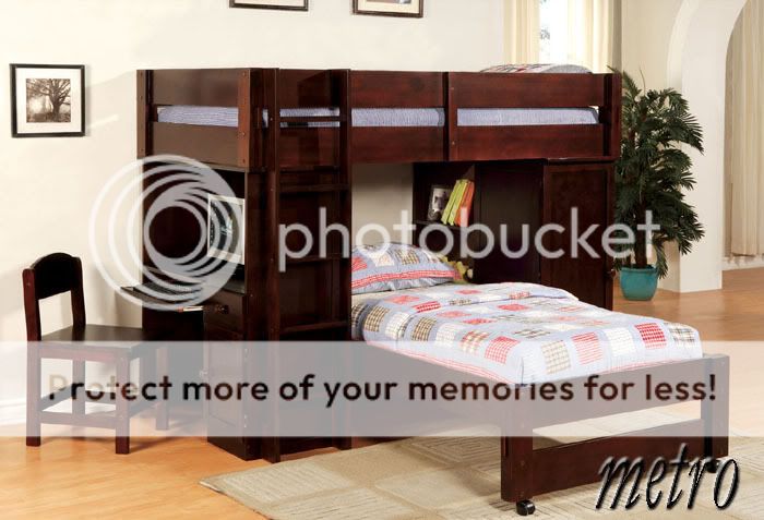 Walnut Junior Wood Twin Loft Bunk Bed Set Desk Chair