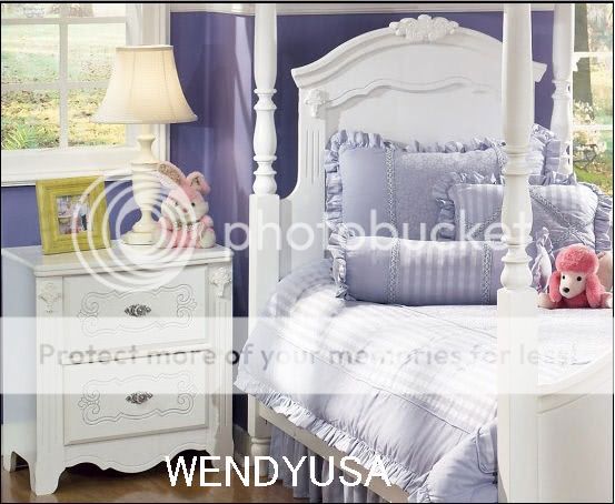 Exquisite White Wood Twin Canopy Bedroom Set Girls Bed